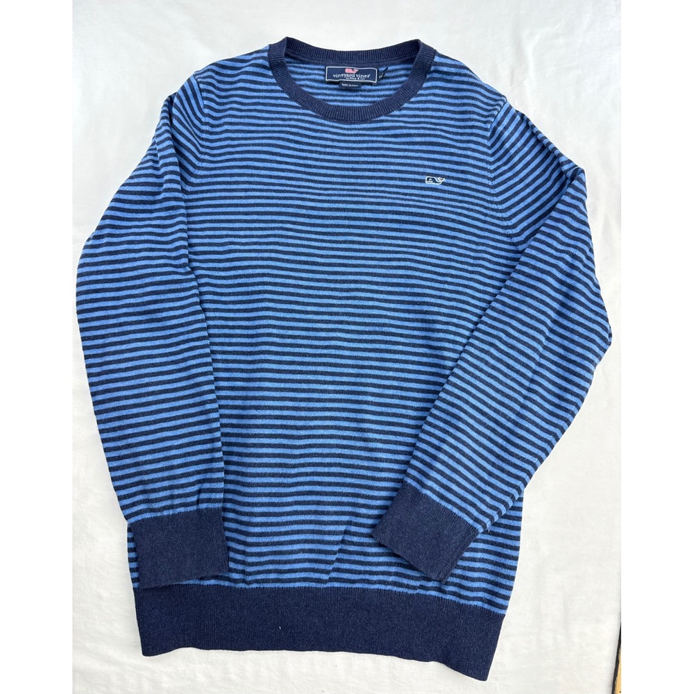 Vineyard Vines Kids Blue Striped Cotton Crewneck Sweater Size L 16-18